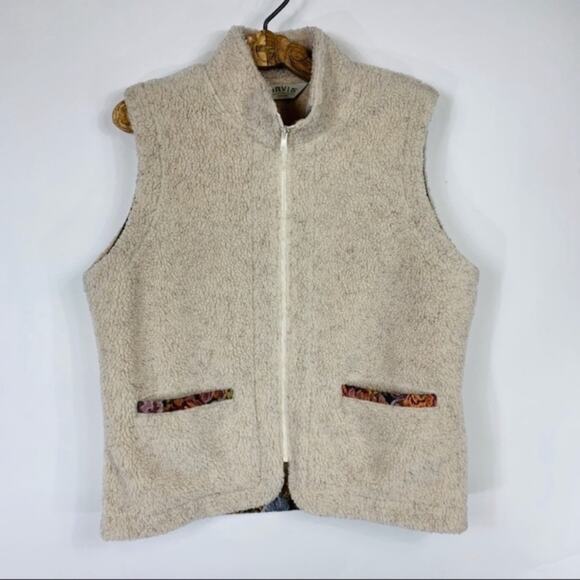 Orvis Fleece Vest Oatmeal Tapestry Trim Sz Large - Picture 7 of 10